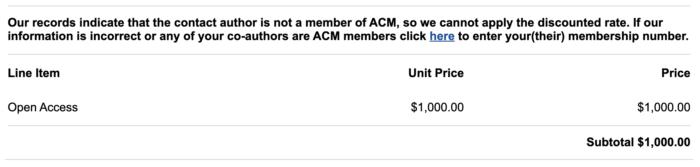 Open access charge